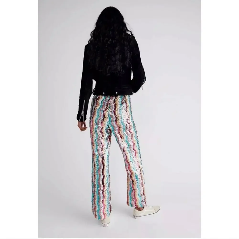 Free People Dance Again Retro Rainbow Sequin Size 2 Pants